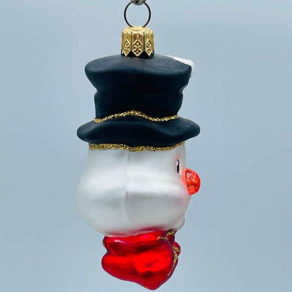 Vintage European Hand Blown Glass Christmas Ornament Frosty Snowman in Tophat - Picture 3 of 8